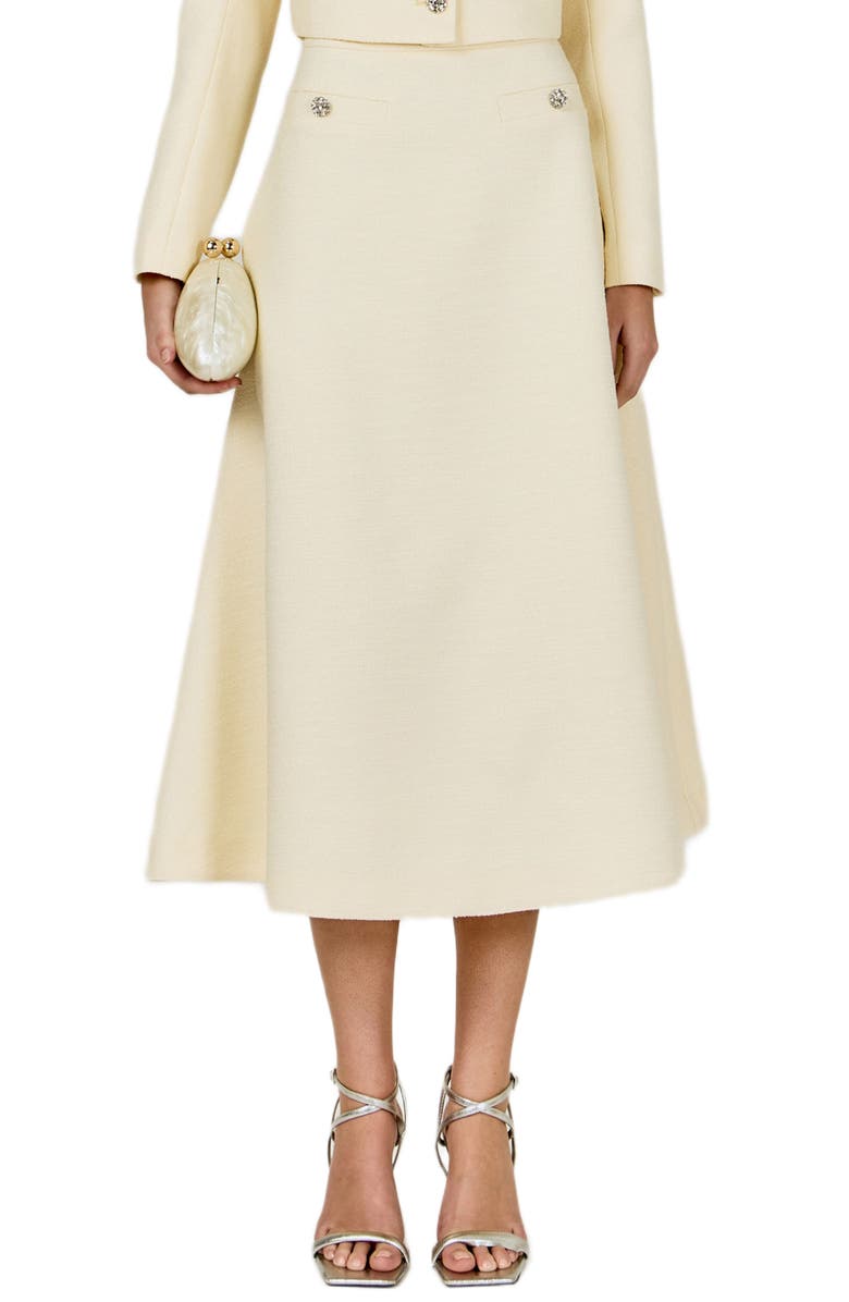 Endless Rose A-Line Tweed Midi Skirt, Main, color, Butter