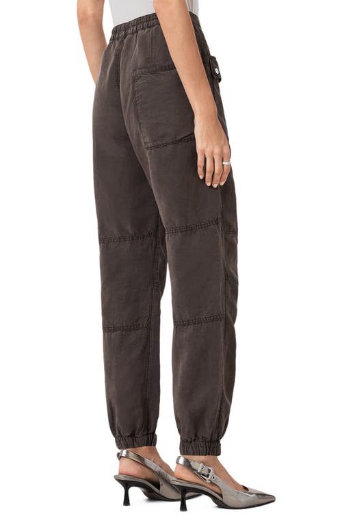 Allsaints Womens Dark Brown Val Patch-pocket Tapered-leg Woven Trousers In Brown