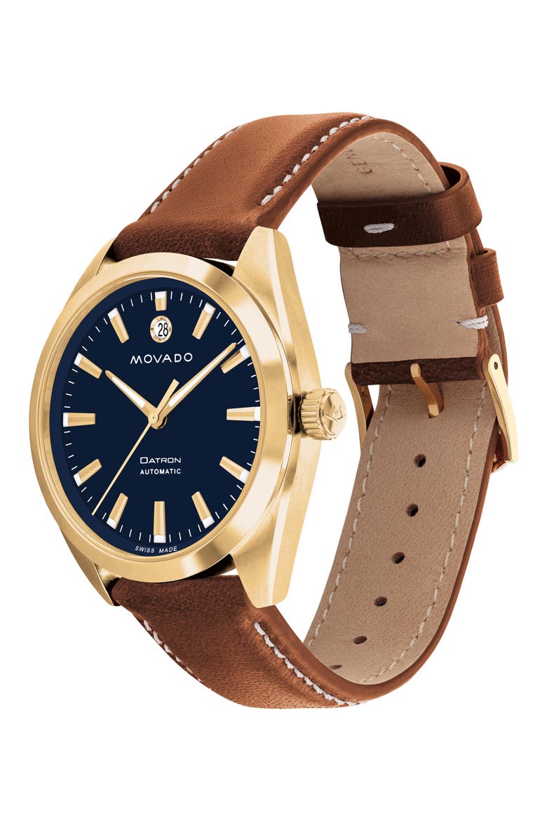 Heritage Datron Leather Strap Watch, 40mm, Alternate, color, BLUE