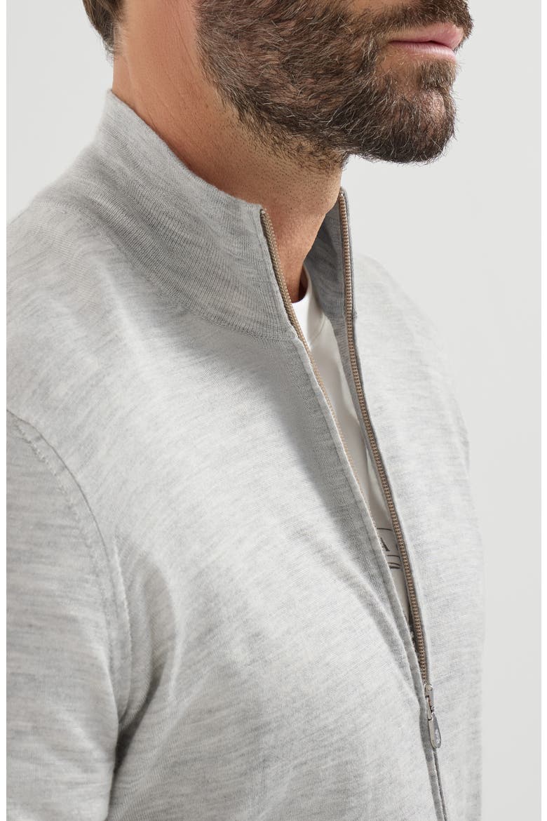 Cashmere and silk lightweight cardigan with zipper, Alternate, color, Pebble