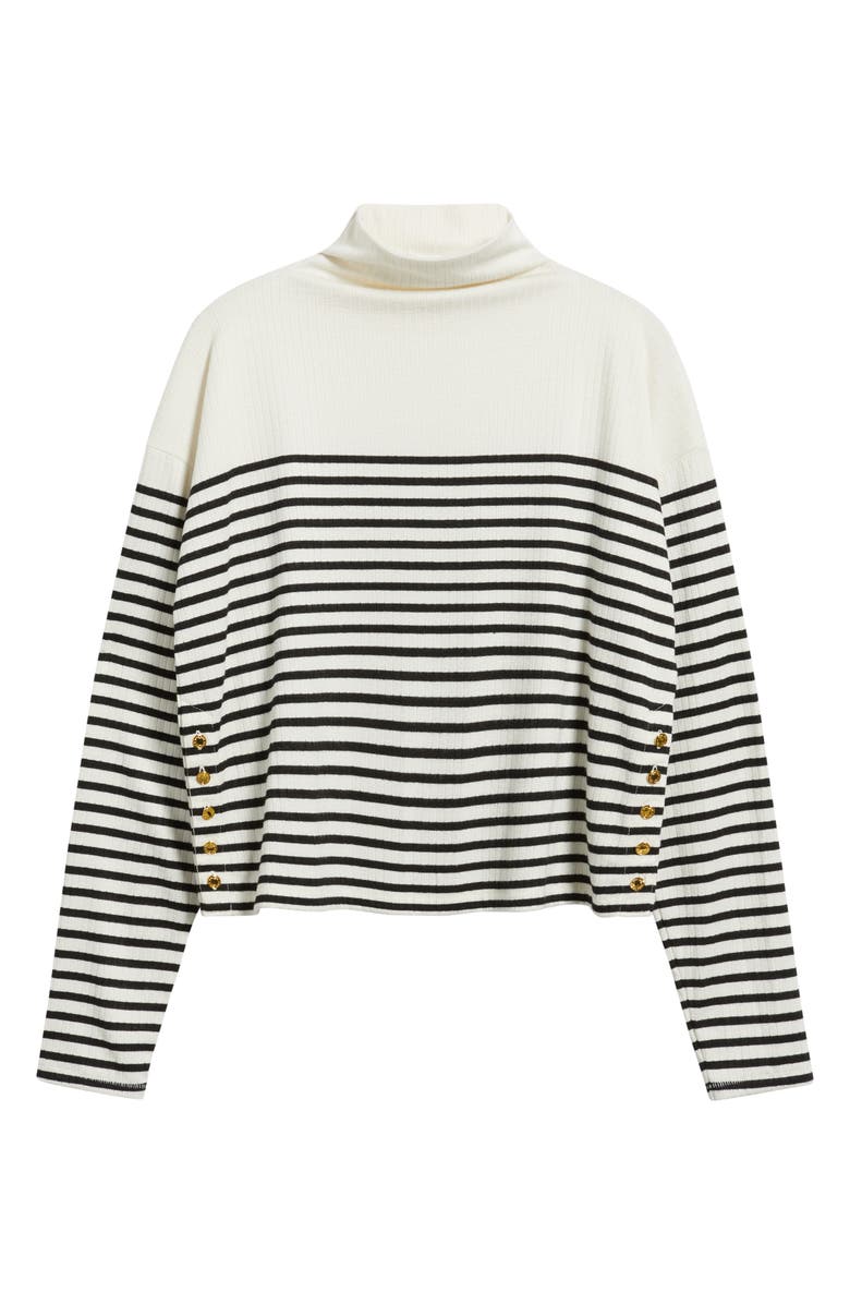 rag & bone Stripe Rib Knit Side Button Funnel Neck Top, Alternate, color, Beige Multi