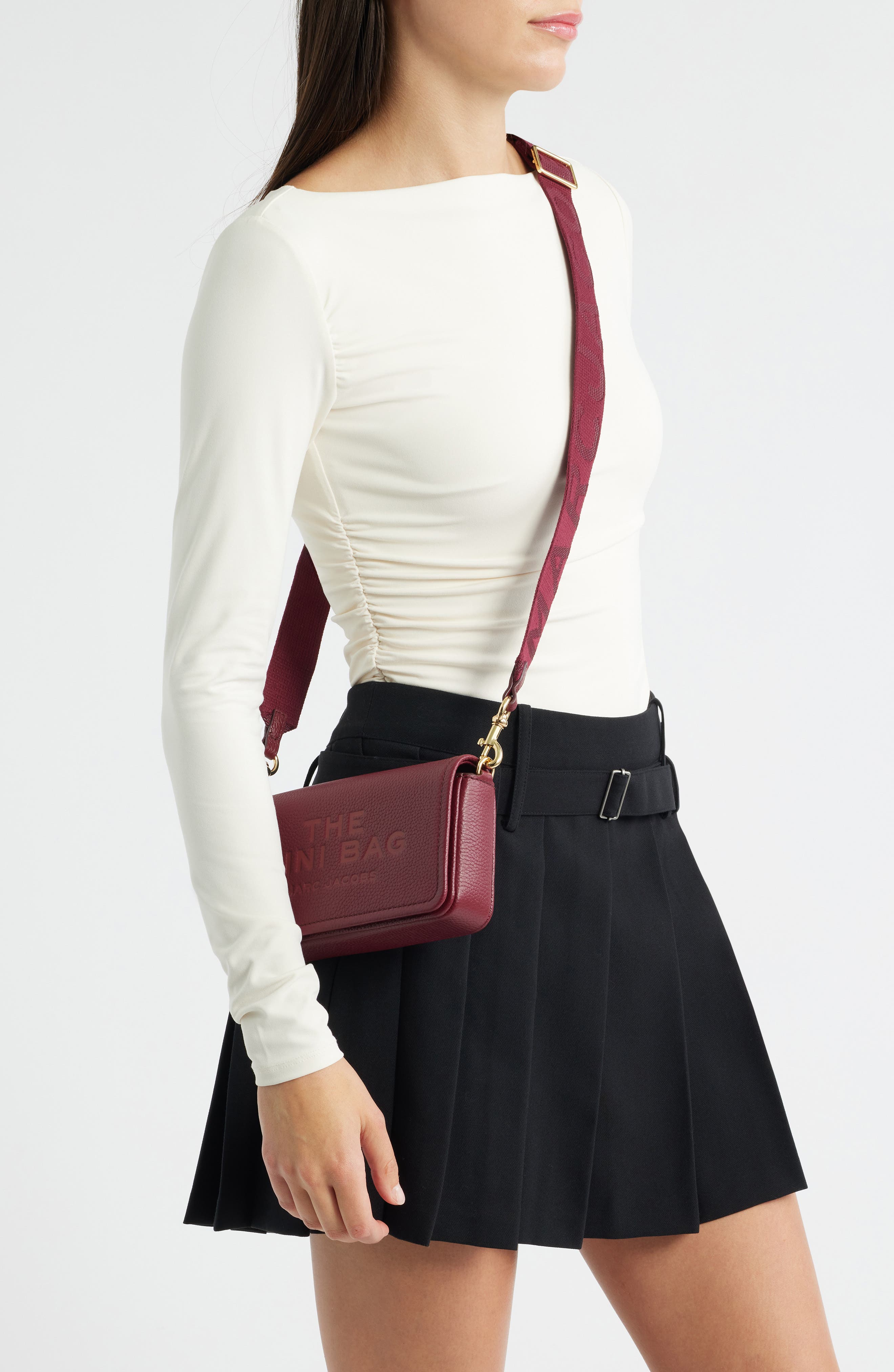 The Mini Leather Crossbody Bag, Alternate, color, CHERRY