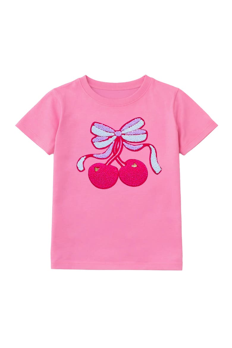 Cherry Bow Applique Short Sleeve Tee, Main, color, Fuschia