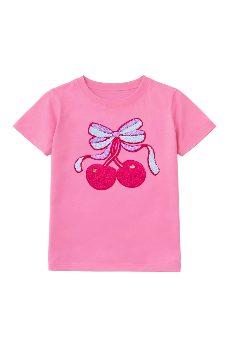 Preppy Goose Cherry Bow Applique Short Sleeve Tee, Main, color, Fuschia