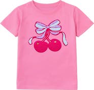 Preppy Goose Cherry Bow Applique Short Sleeve Tee