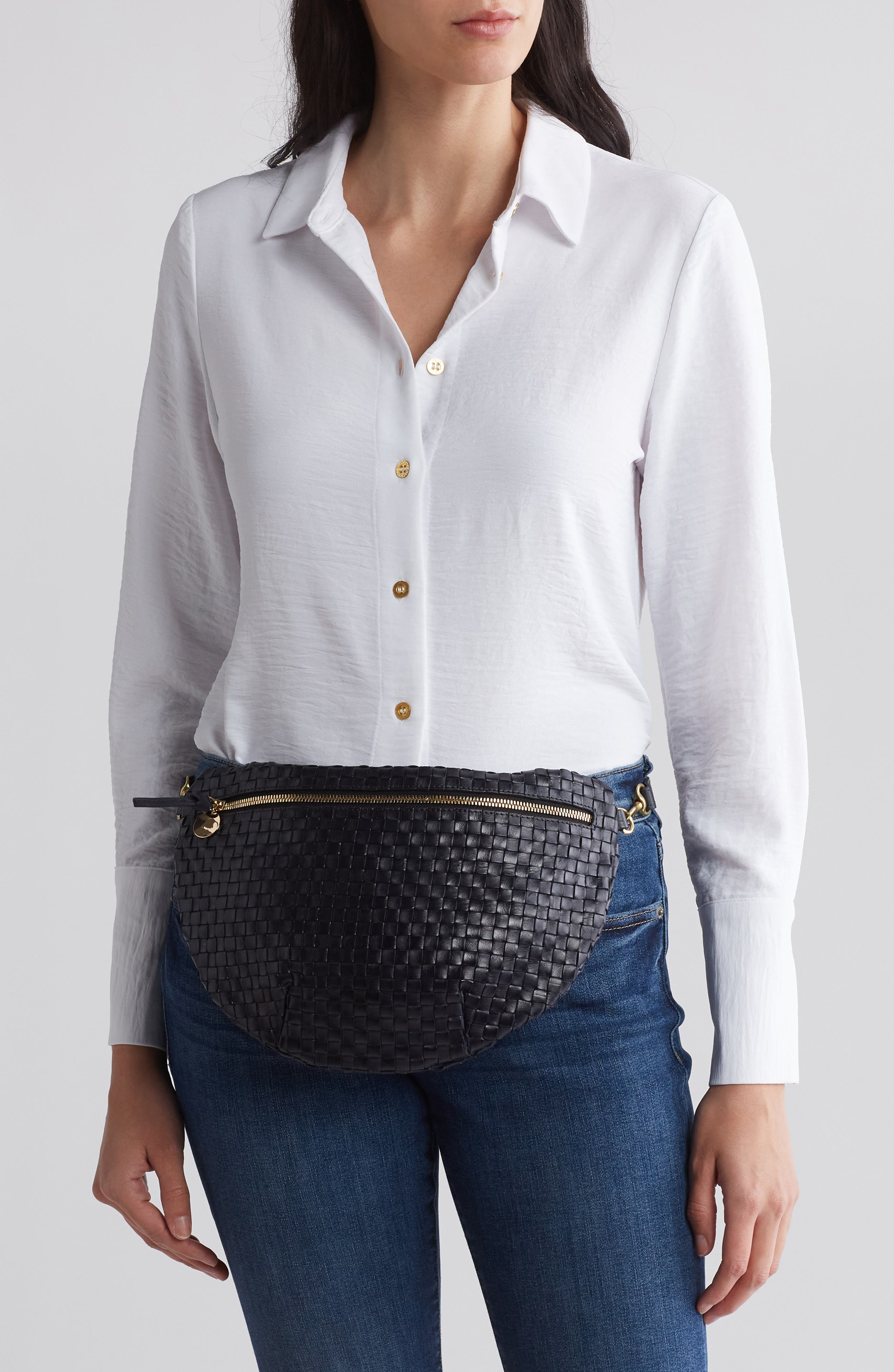 Clare V. Grande Woven Leather Belt Bag, Alternate, color, 