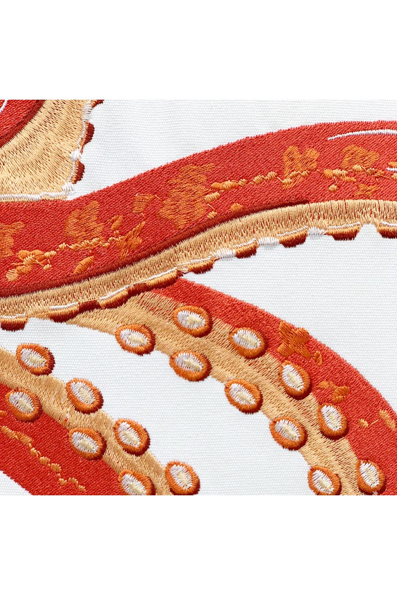 Tropical Punch Coral Octopus Embroidered Indoor/Outdoor Throw Pillow, Alternate, color, Orange