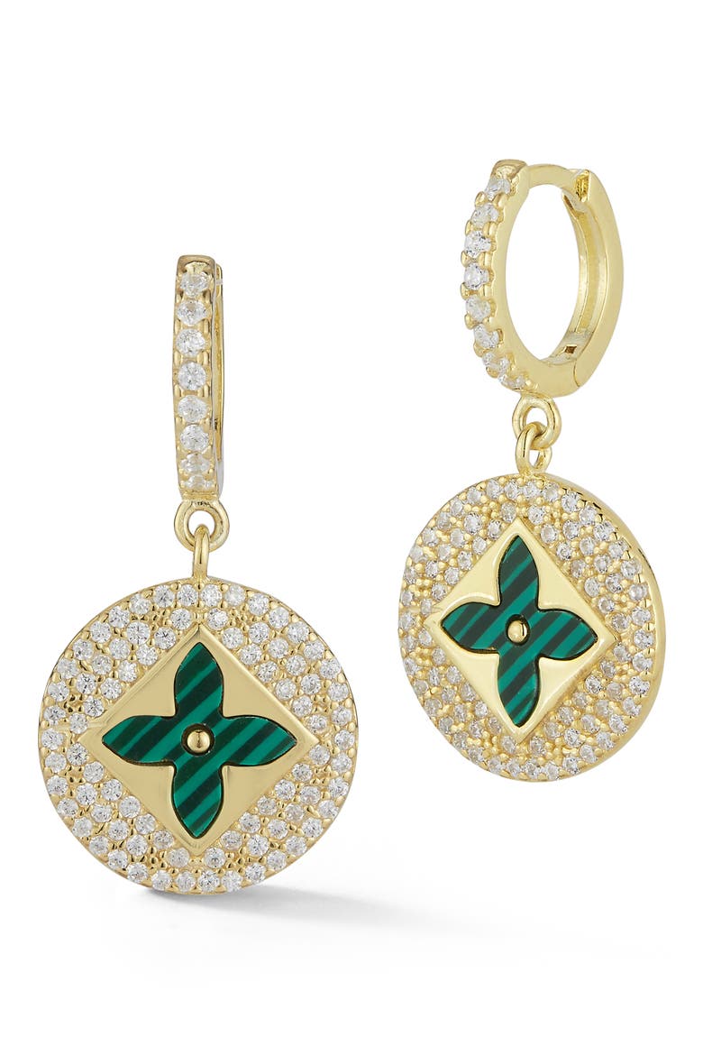 Cubic Zirconia Clover Drop Earrings, Main, color, GOLD