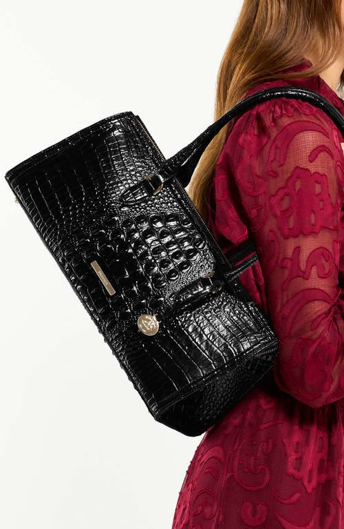 Brahmin Sophia Croc Embossed Leather Satchel In Black