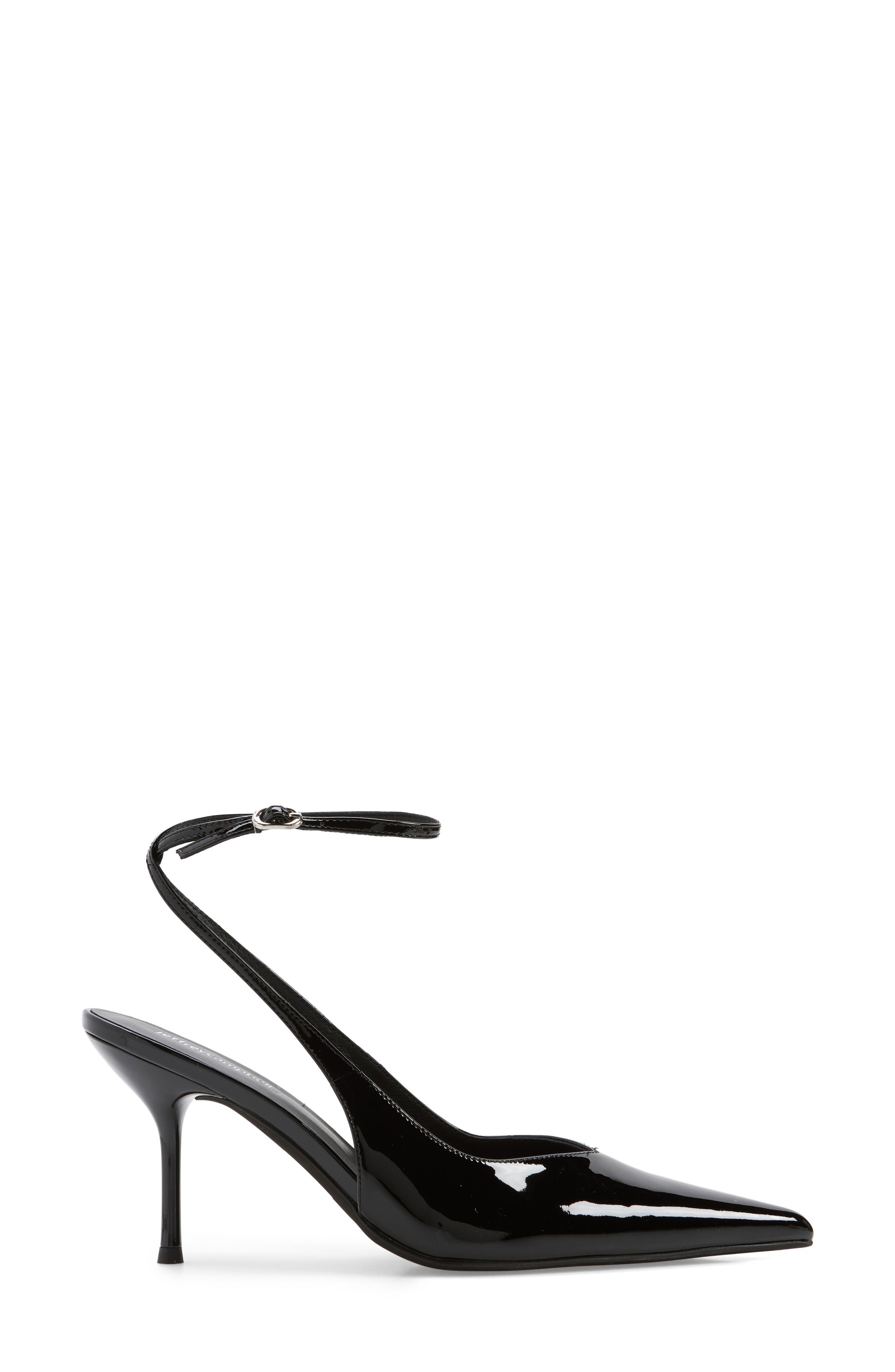 Jeffrey Campbell Executive Ankle Strap Pointed Toe Slingback Pump, Alternate, color, Black Patent