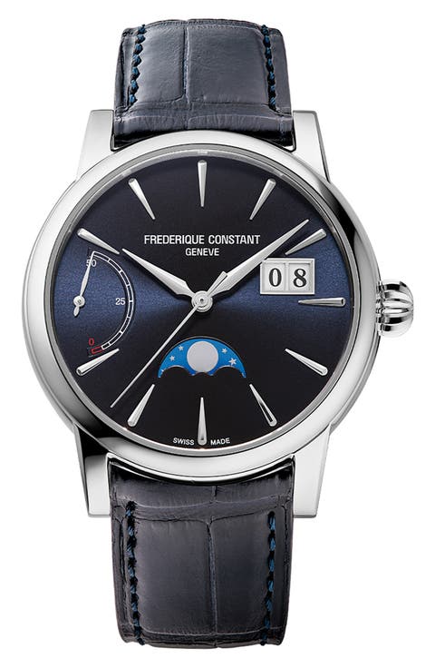 Classic Manufacture Blue Power Reserve Big Date Automatic Leather Strap Watch, 40mm