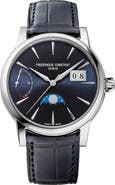FREDERIQUE CONSTANT Classic Manufacture Blue Power Reserve Big Date Automatic Leather Strap Watch, 40mm