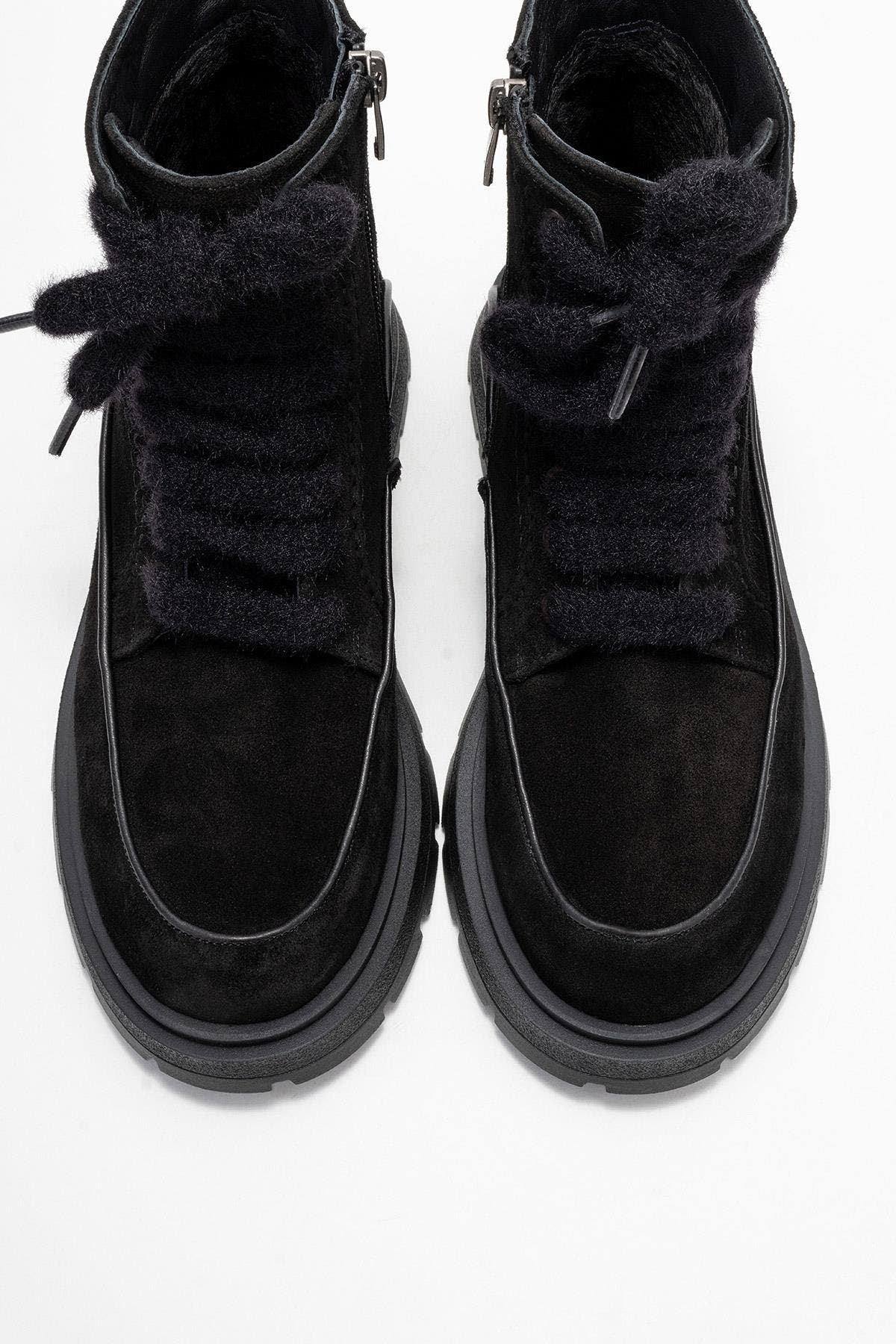 Mina Leather Combat Boot, Alternate, color, Black Suede Leather