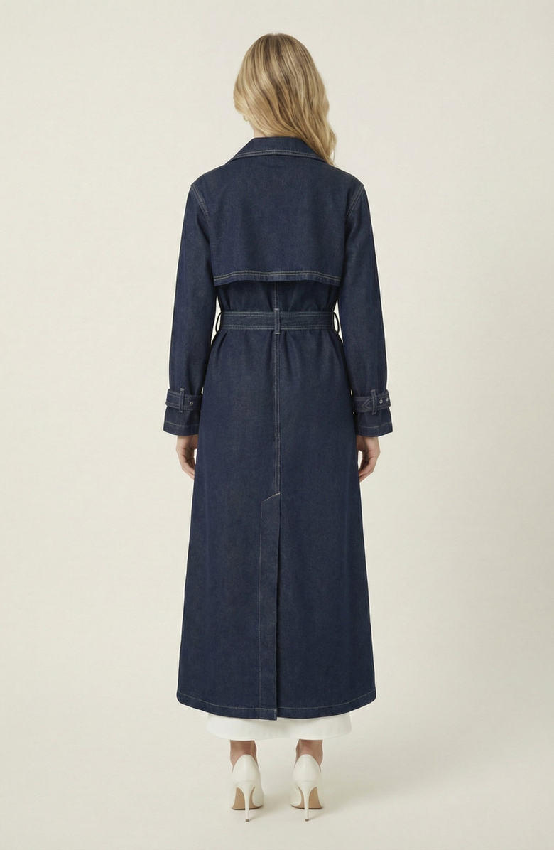Modenaire Denim Trench Coat, Alternate, color, Dark Blue