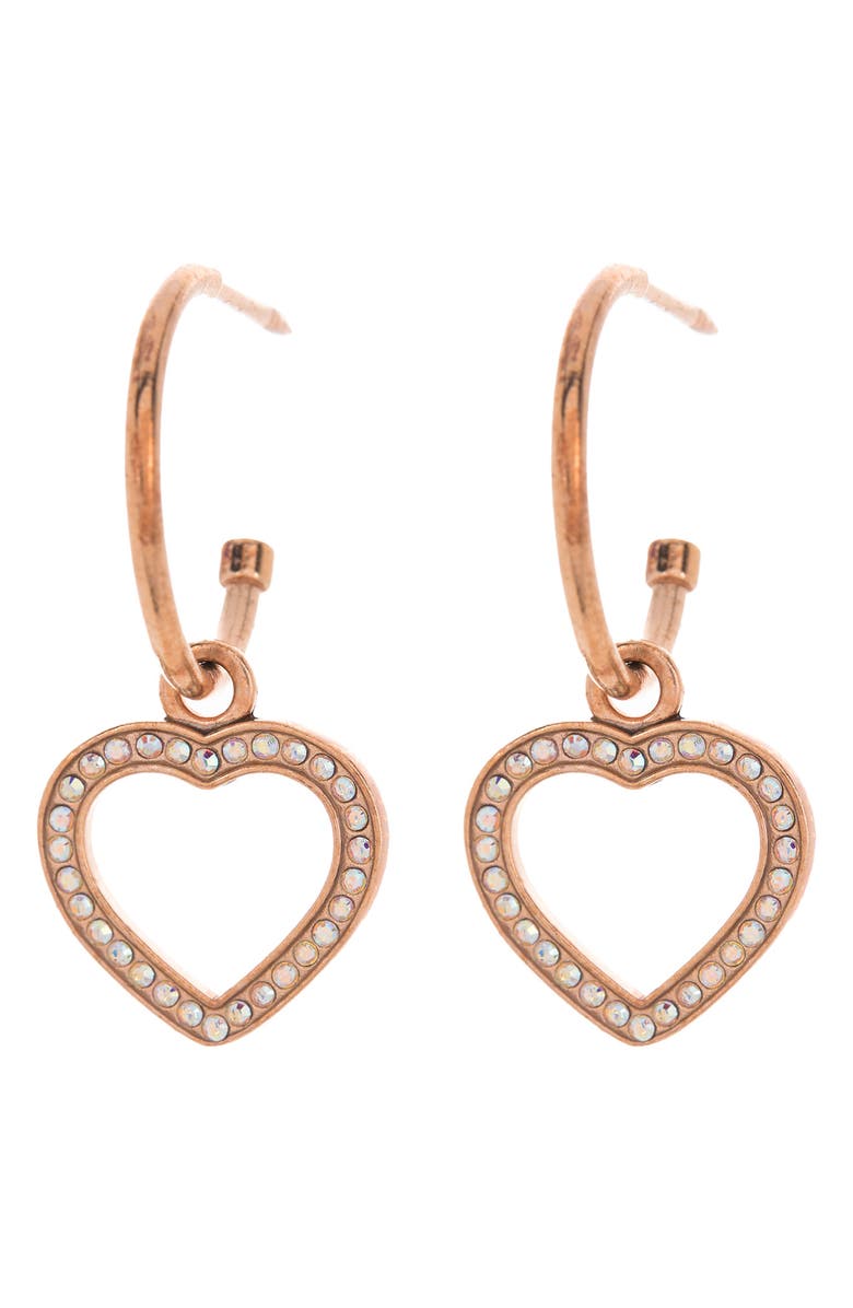 Alex and Ani 14k Rose Gold Plated Pave Heart Huggie Hoop Earrings, Main, color, 