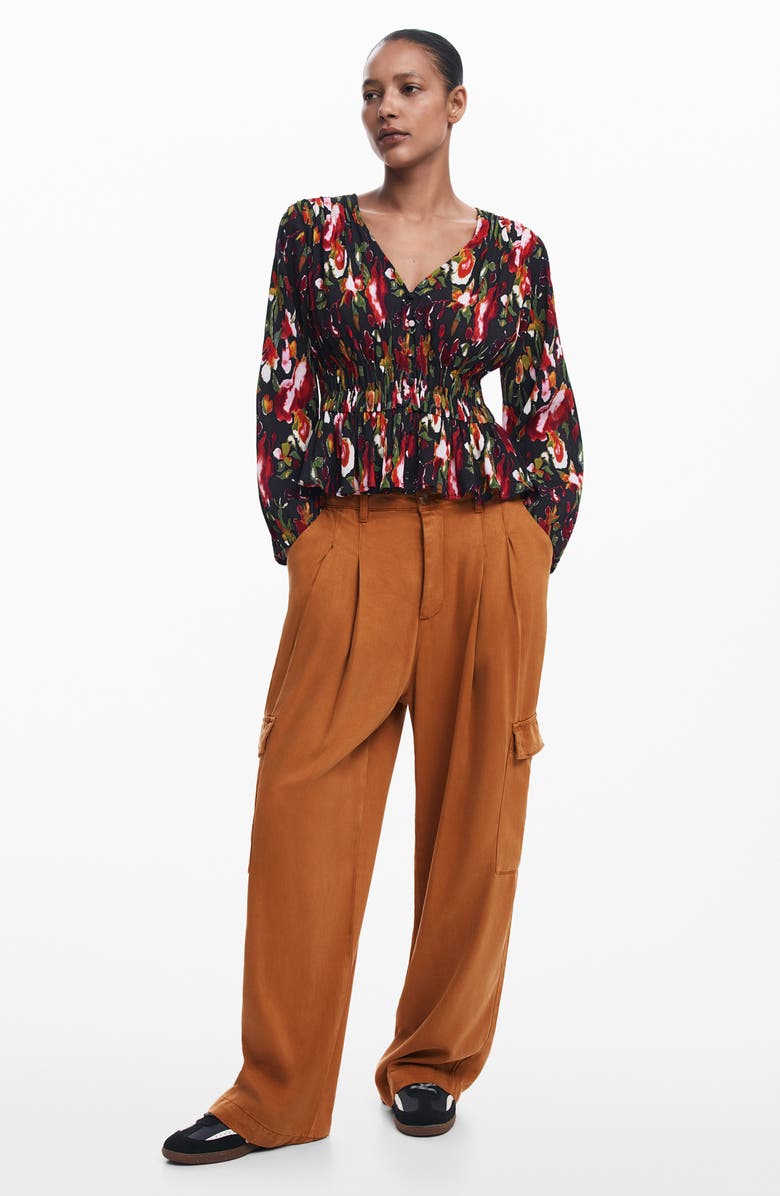 Desigual Kanazawa Floral Print Long Sleeve Shirt, Alternate, color, Black