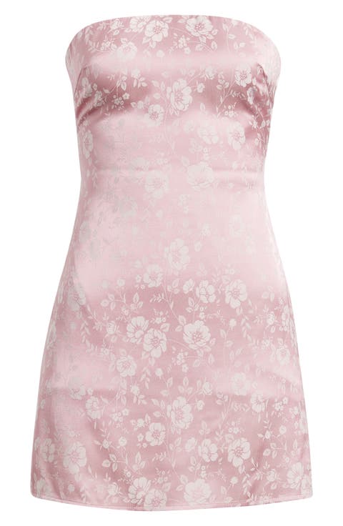 Floral Strapless Satin Cocktail Minidress