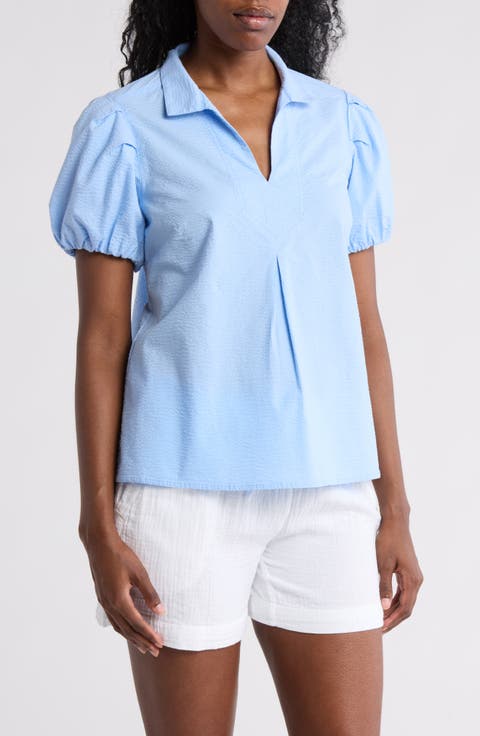 Nova Wave Puff Sleeve Seersucker Top