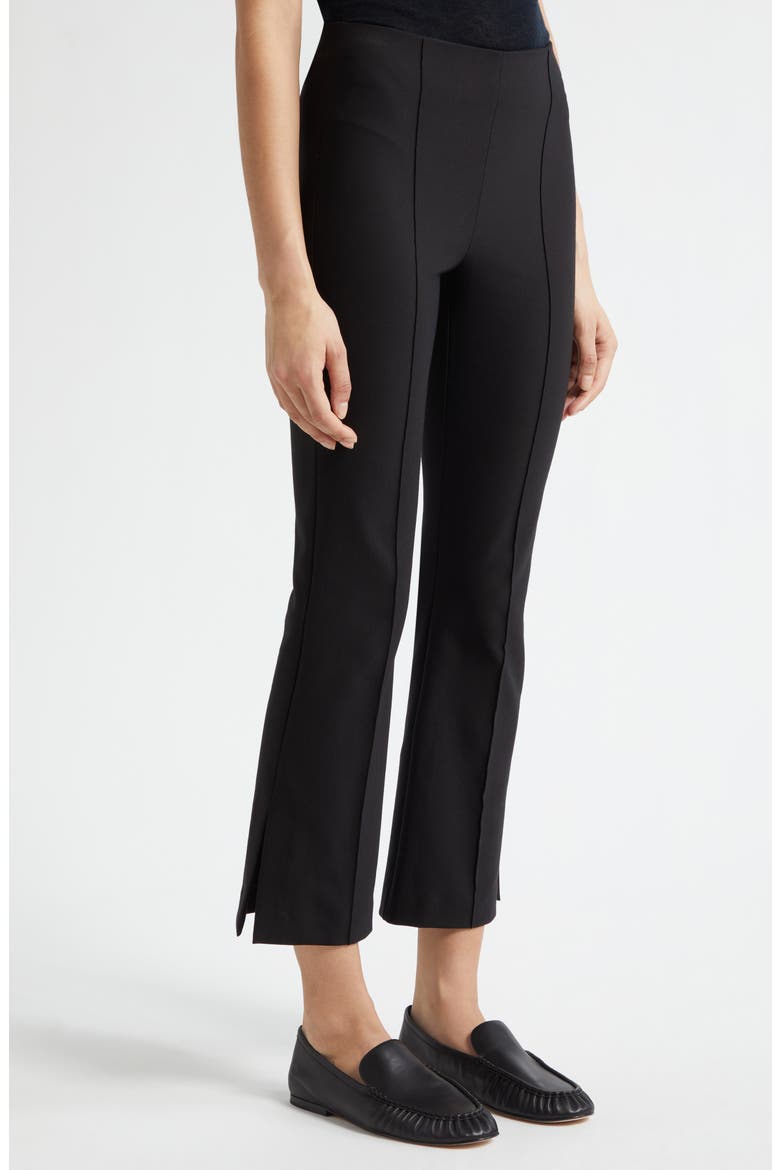 Mid Rise Crop Flare Pants with Side Split Hem, Alternate, color, BLACK