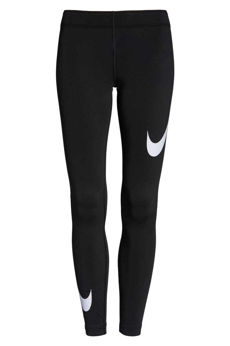 Sportswear Legasee Swoosh Graphic Leggings, Alternate, color, BLACK/ WHITE