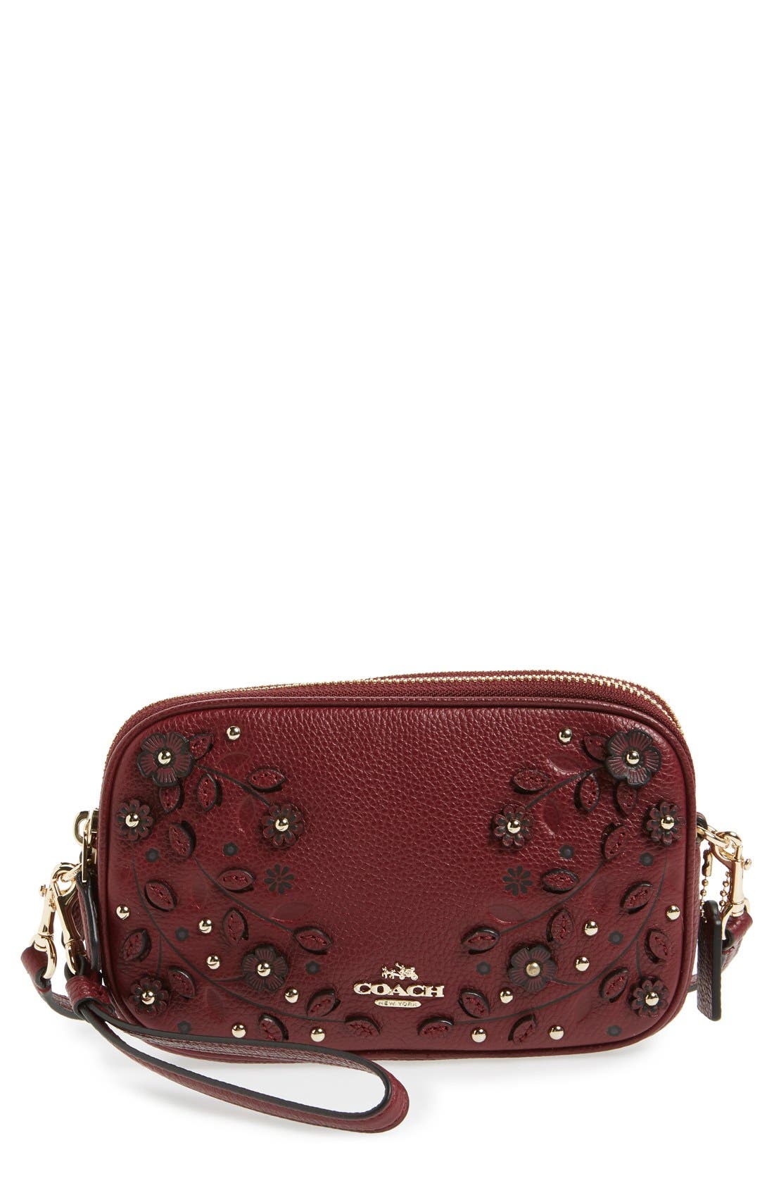COACH Floral Studded Leather Crossbody Bag, Main, color, 