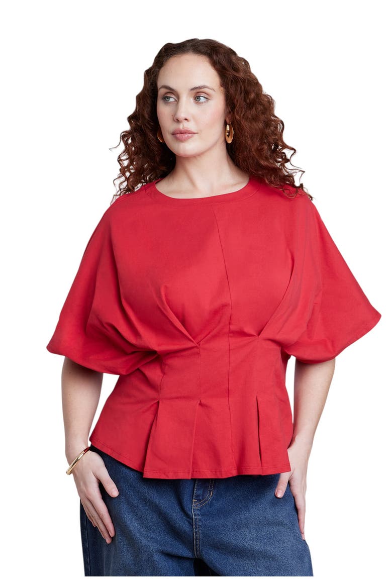 Pleated Cinched Waist Top (plus), Main, color, BARBADOS CHERRY