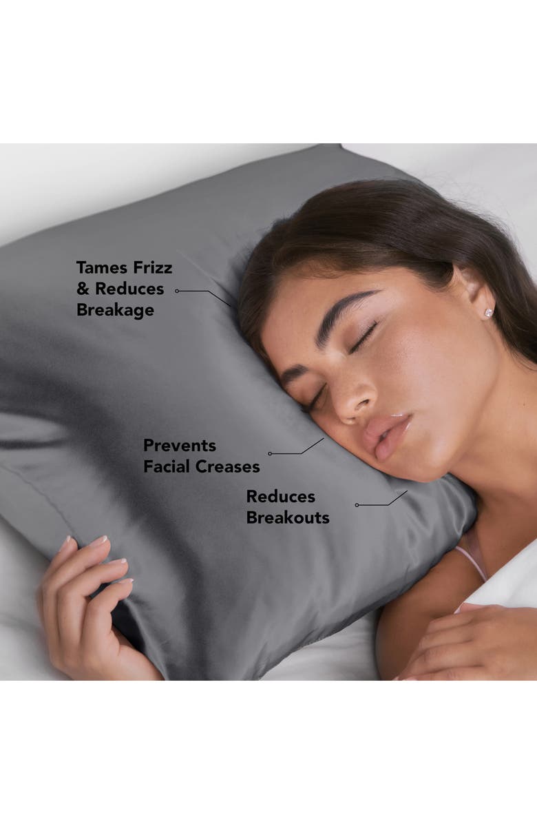 Kitsch Standard Satin Pillowcase, Alternate, color, Charcoal Grey