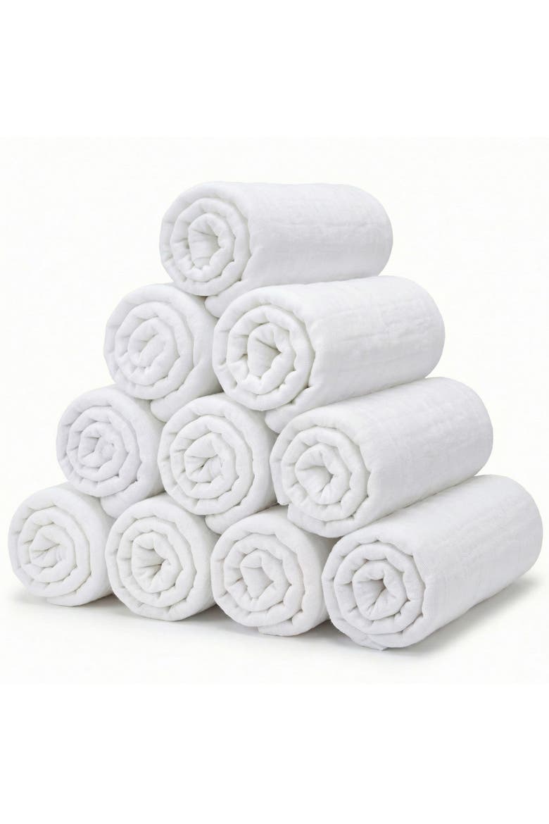 Muslin Baby Washcloths, Main, color, White