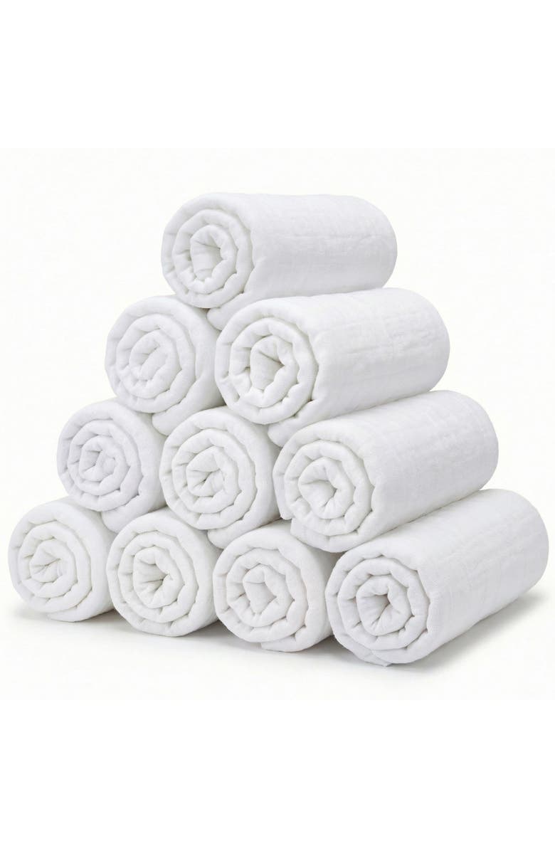 Mère & Moi Muslin Baby Washcloths, Main, color, White