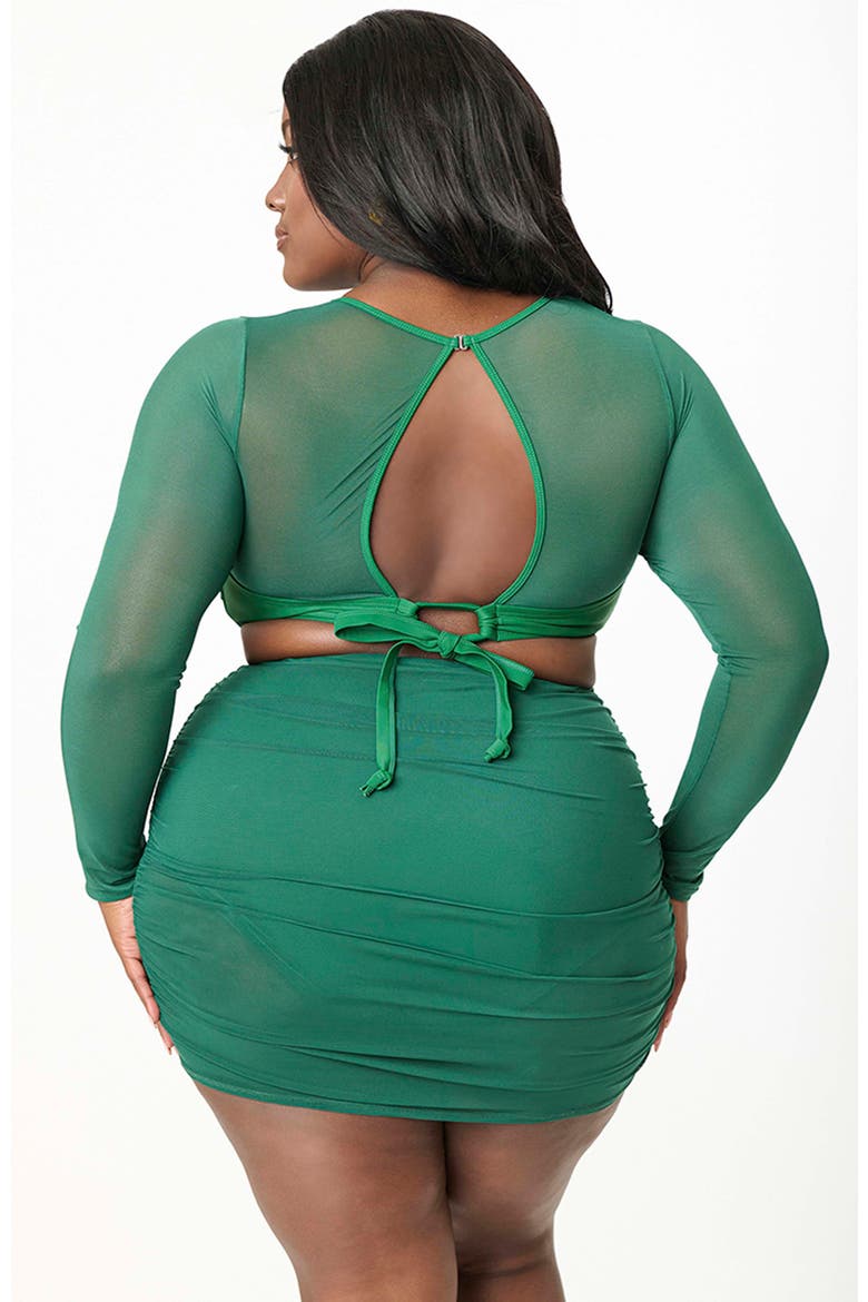 Plus Size Mesh Long Sleeve Swim Top, Alternate, color, Green