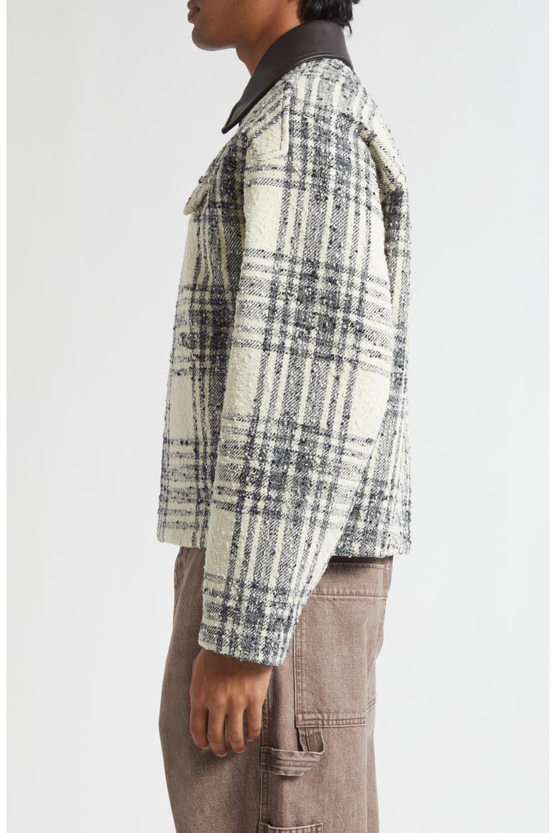 Compact Bouclé Check Wool Blend Jacket with Leather Trim, Alternate, color, 9401 CREAM/ CHARCOAL