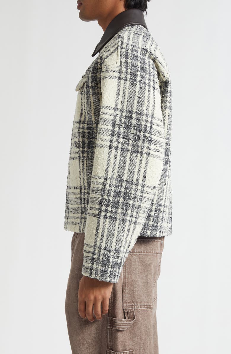 Bottega Veneta Compact Bouclé Check Wool Blend Jacket with Leather Trim, Alternate, color, 9401 Cream/ Charcoal