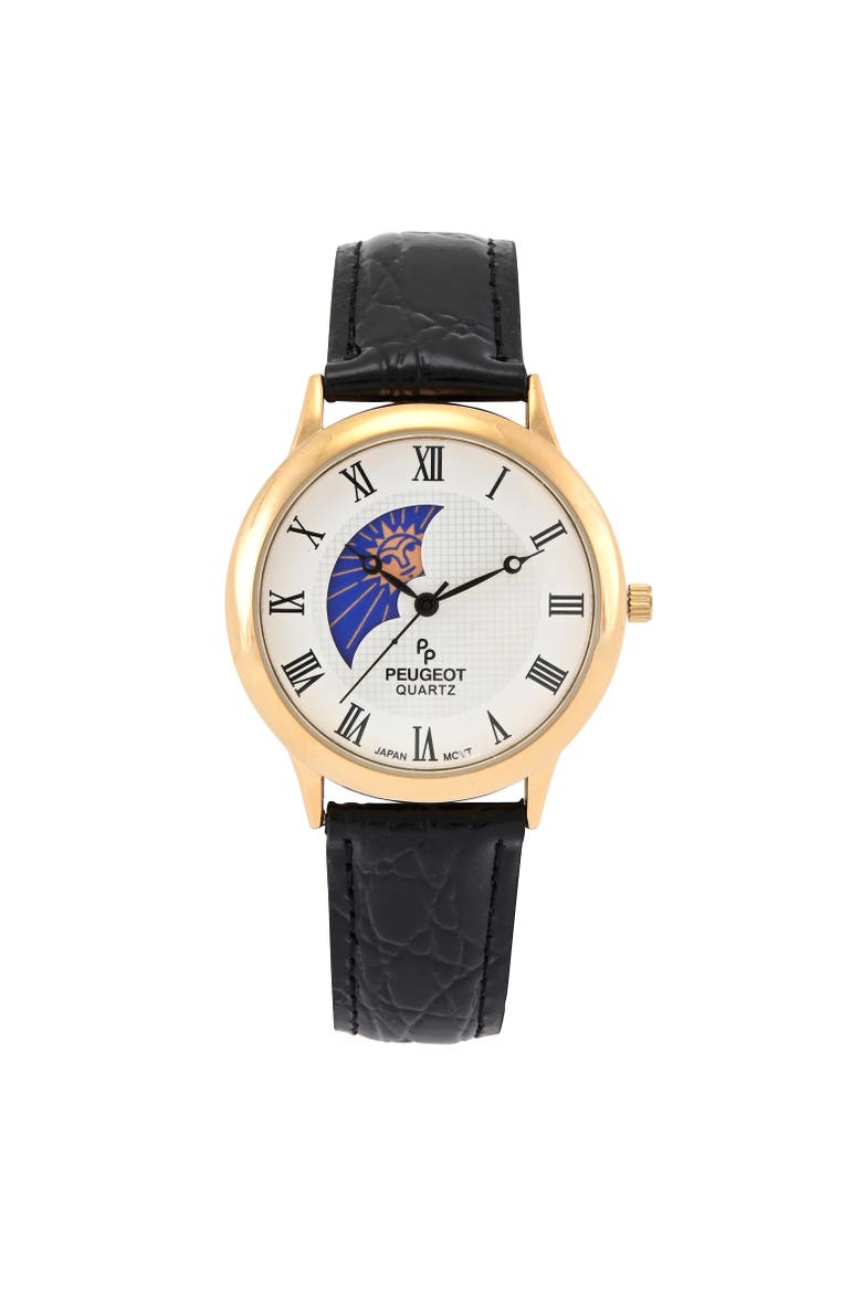 Vintage Left Window Sun Moon Leather Watch- 38MM, Main, color, Black