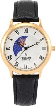 Peugeot Vintage Left Window Sun Moon Leather Watch- 38MM