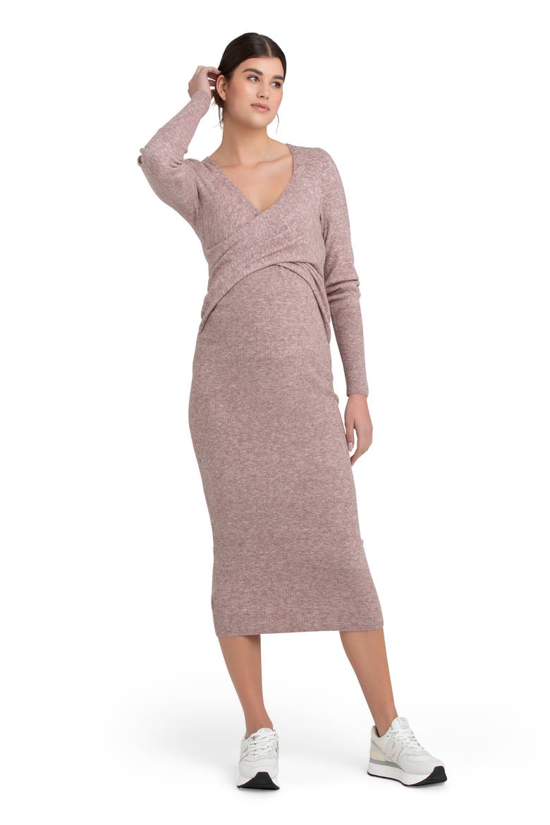 Heidi Long Sleeve Maternity/Nursing Dress, Alternate, color, PINK MARL
