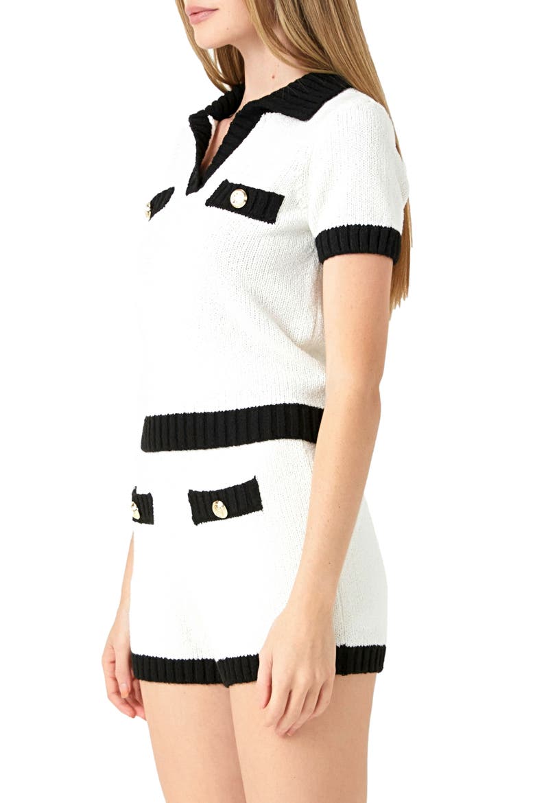 Contrast Detail Short Sleeve Sweater, Alternate, color, IVORY/ BLACK