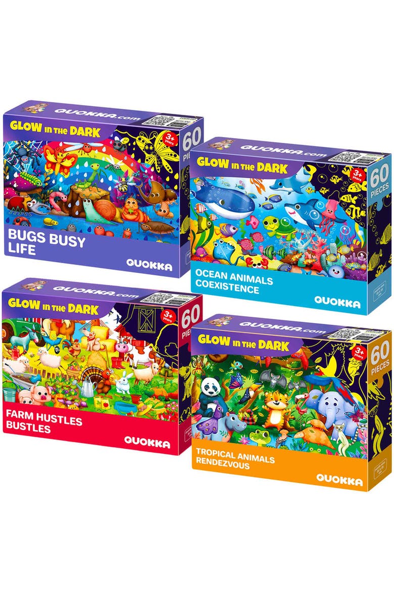 4-Pack 60-Piece Glow-in-the-Dark Kids Jigsaw Puzzles - Fantasy Themes, Main, color, 4x60Bugs