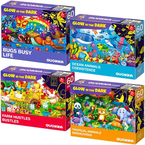 4-Pack 60-Piece Glow-in-the-Dark Kids Puzzles - Animal Themes