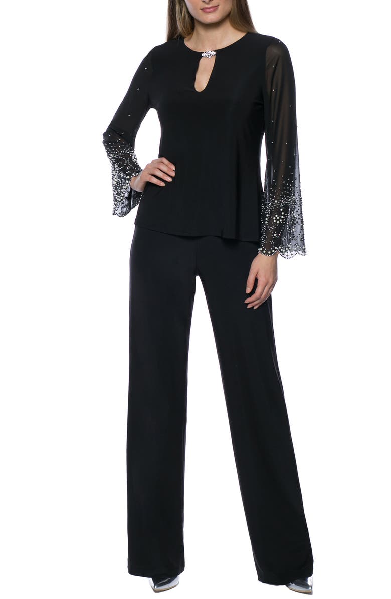 Marina Sheer Embellished Top & Pants Set, Main, color, 