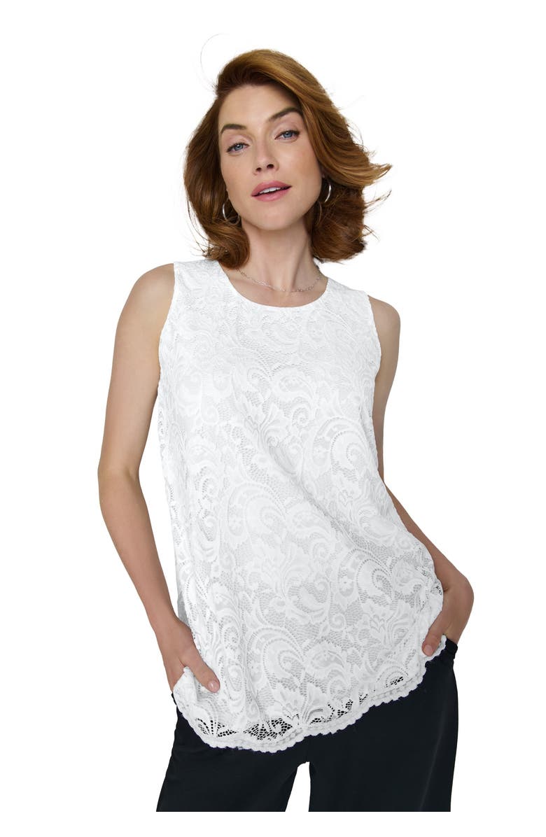 Jessica London Sleeveless Stretch Lace Tank, Main, color, White