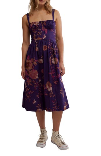 FREE PEOPLE FREE PEOPLE LATERS BABY STRETCH COTTON MIDI SUNDRESS