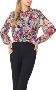 Halogen® Mock Neck Shirred Button Down Shirt