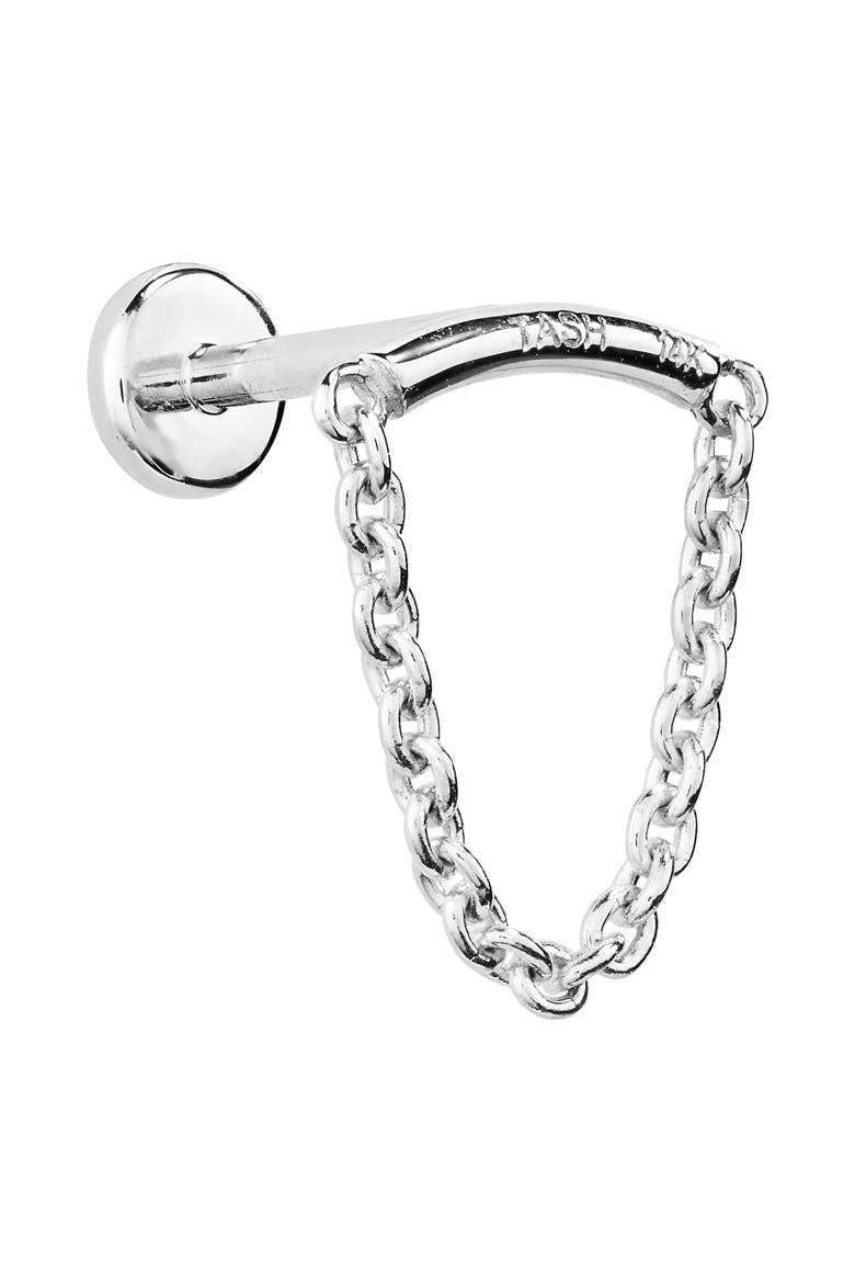 Single Chain Drape Stud Earring, Alternate, color, WHITE GOLD