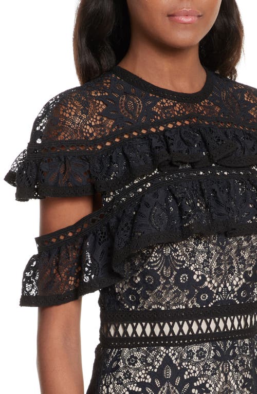 Alice And Olivia Alice + Olivia Jolie Tiered Ruffle Lace Dress In Black