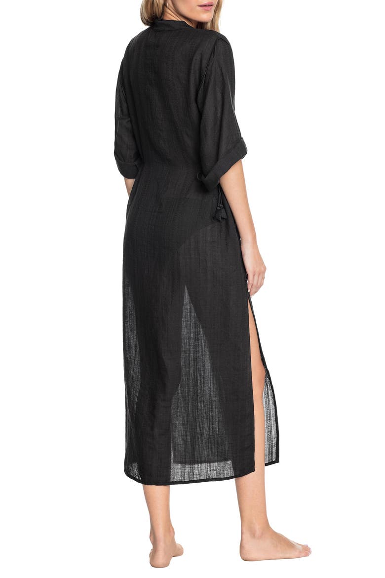 Michelle Mandarin Collar Caftan, Alternate, color, BLACK