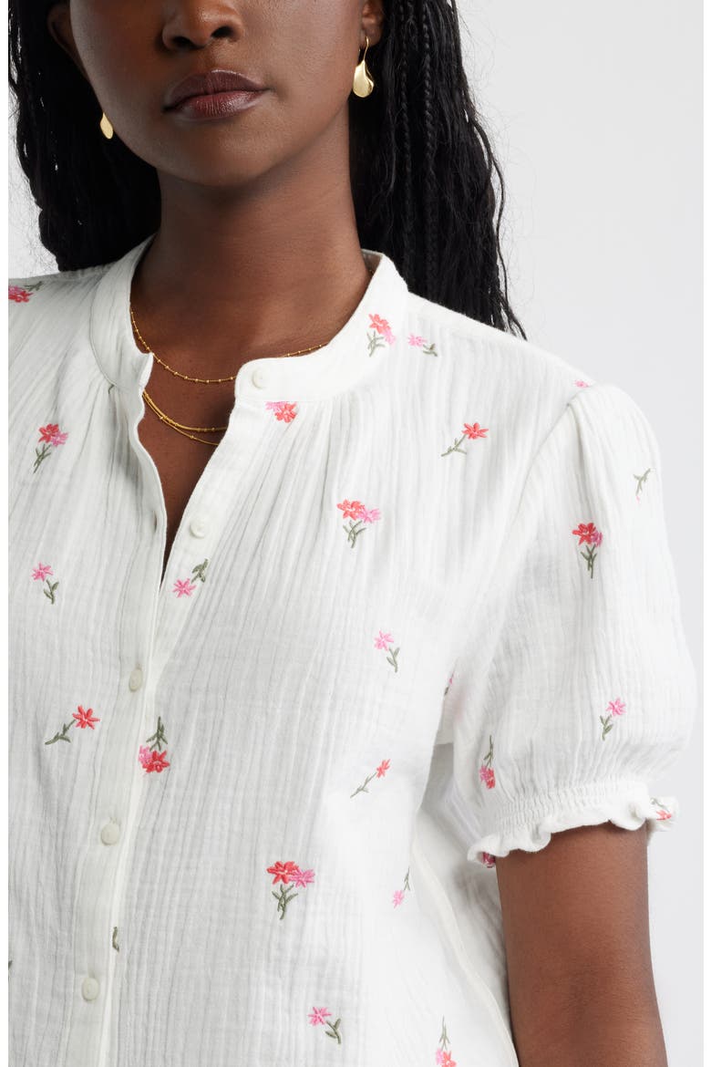 Short Sleeve Embroidered Flower Cotton Popover Top, Alternate, color, IVORY- PINK TOSSED BLOSSOMS