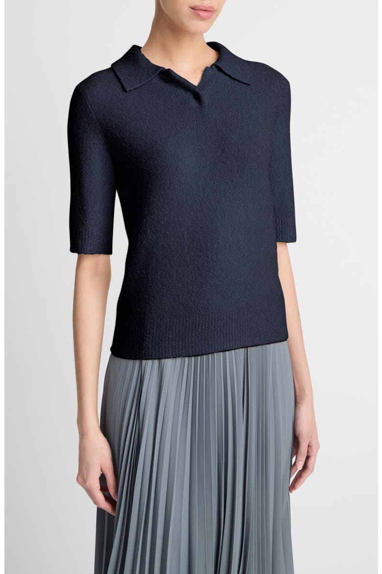 Bouclé Short Sleeve Silk Blend Polo Sweater, Alternate, color, COASTAL BLUE