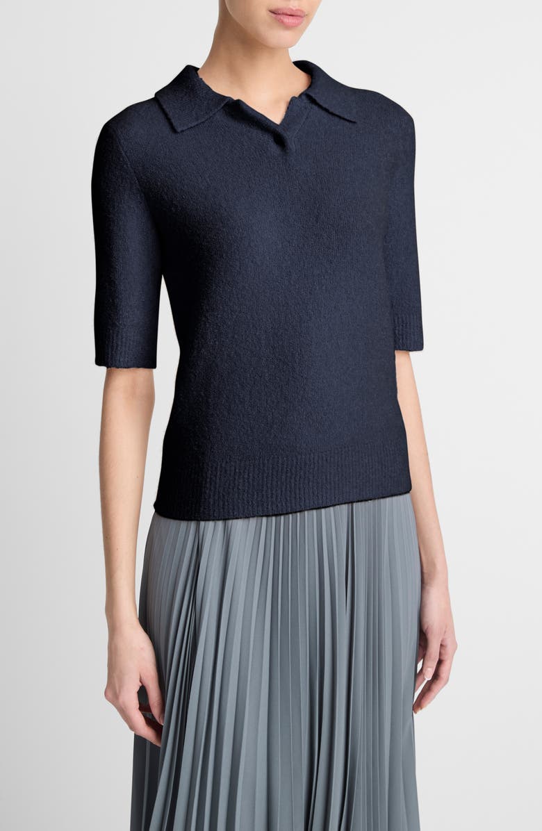 Vince Bouclé Short Sleeve Silk Blend Polo Sweater, Alternate, color, Coastal Blue