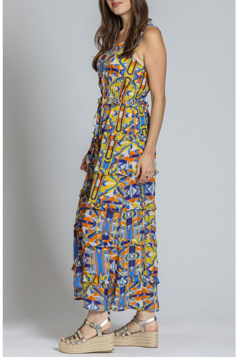 Batik Print Sleeveless Tiered Maxi Dress, Alternate, color, YELLOW MULTI