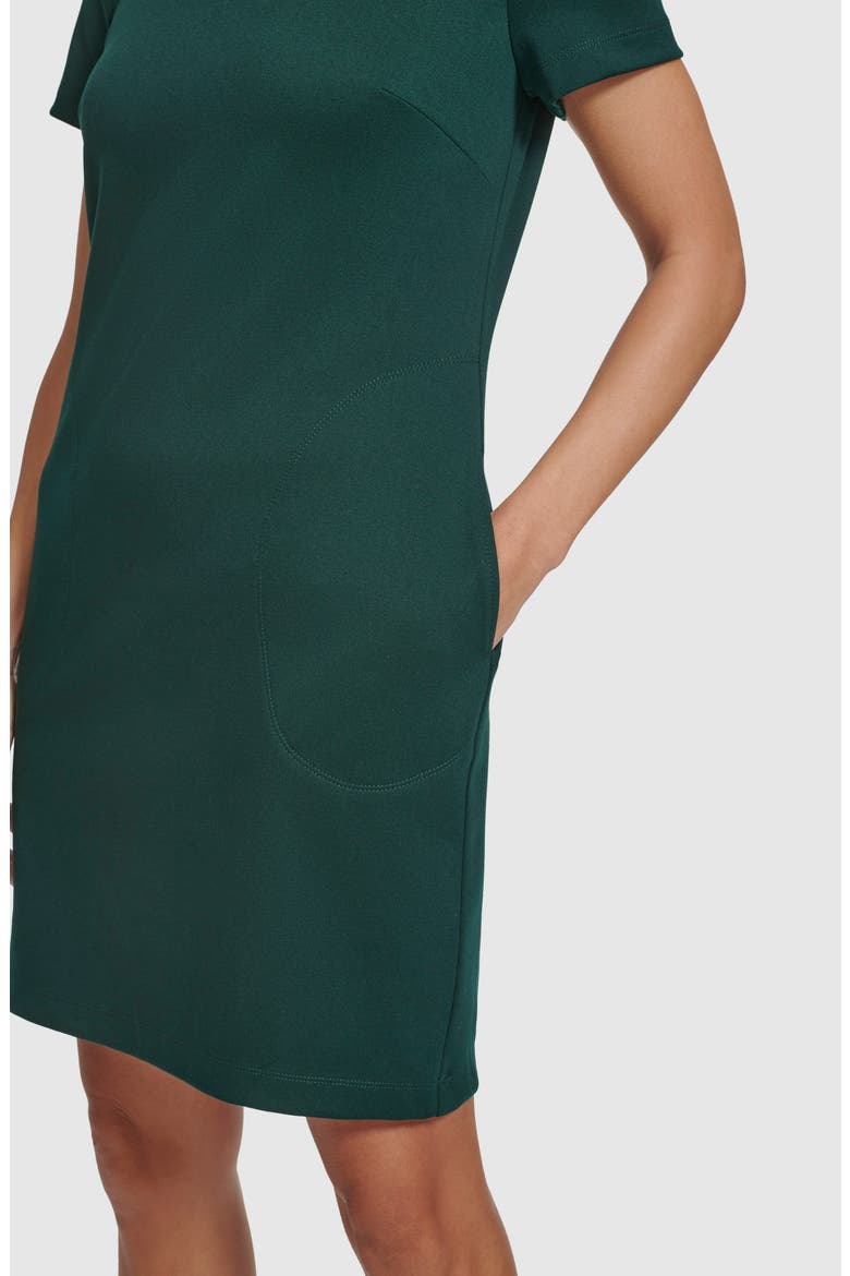 Short Sleeve Ponte Sheath Dress, Alternate, color, MALACHITE